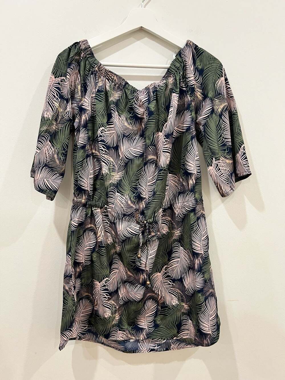 Blue Island Women's Tropical Palm Print OfftheShoulder Mini Beach Cover-up Dress